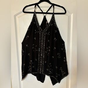 Free People black cotton gauze tank with sequins